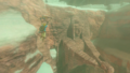 BotW Link vuela hacia una estatua esculpida en piedra.png